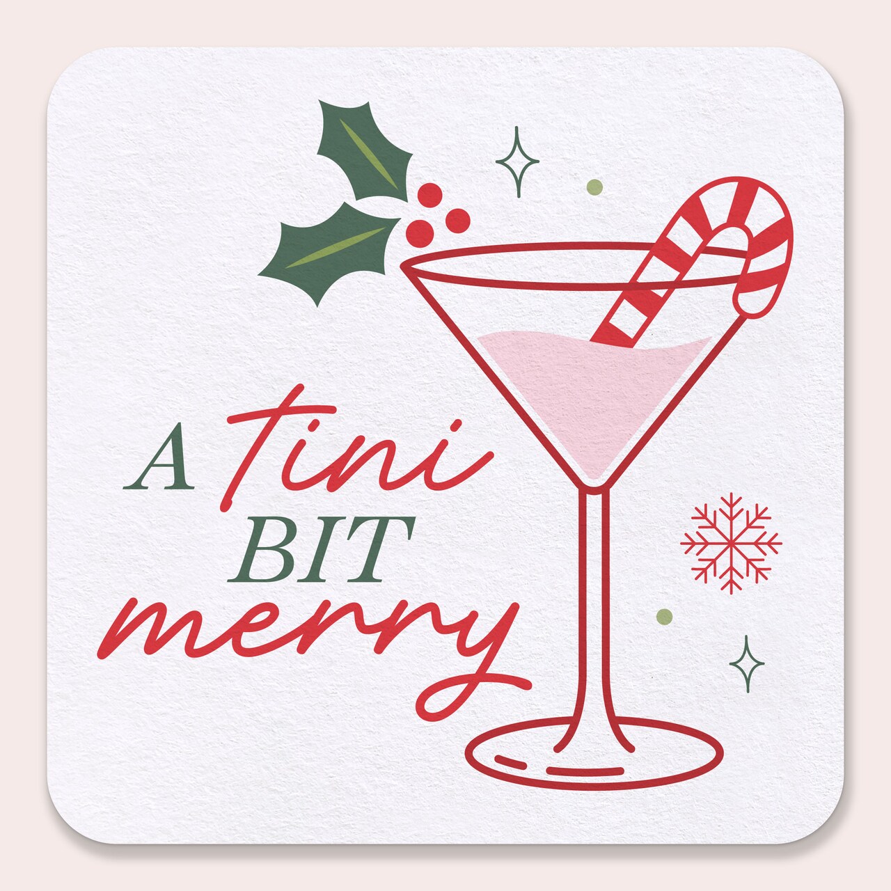 Big Dot of Happiness 25 Ct A Tini Bit Merry Drink Coasters, 4-Inch Disposable Square Paper Coasters, Christmas Cocktail Holiday Candy Cane Martini